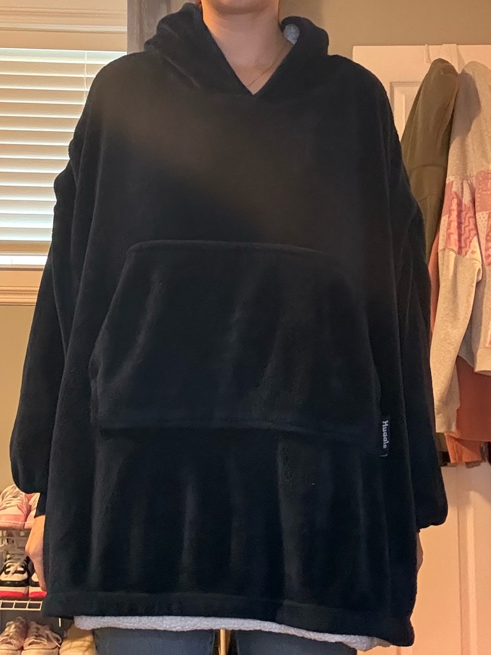 Huggle navy blue fuzzy hoodie one size
